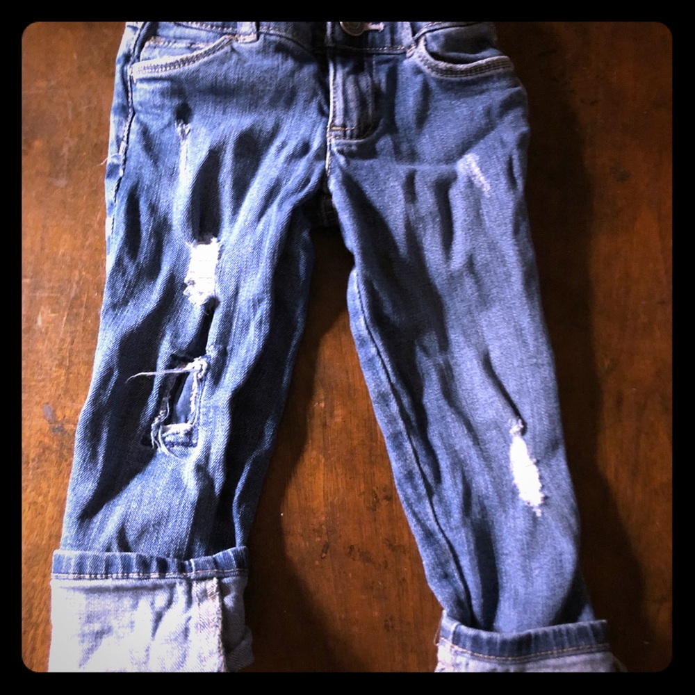 Adorable toddler girl distress crop jeans